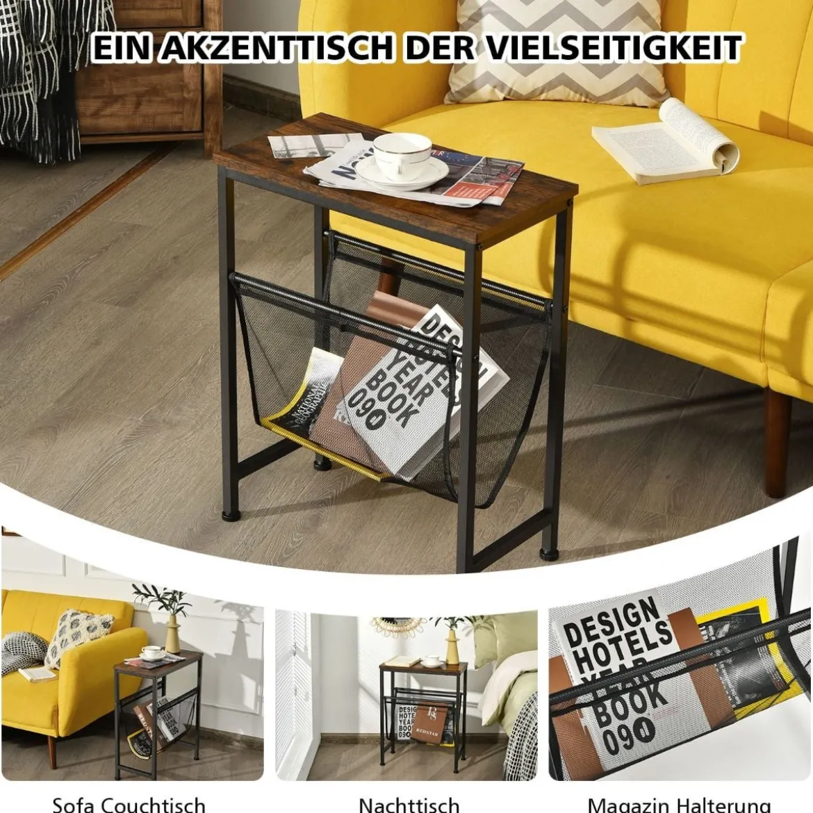 2-Stufiger Rustikaler Beistelltisch Kleiner Beistelltisch 49 x 25,5 x 61 cm Braun