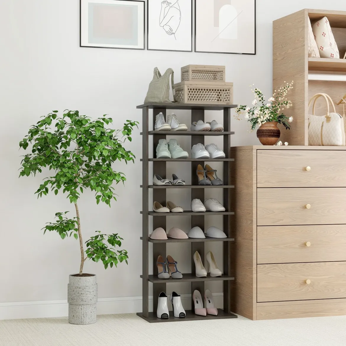 8 Stufiger Schuhständer Höhenverstellbares Schuhregal Platzsparender Schuh Organizer Grau