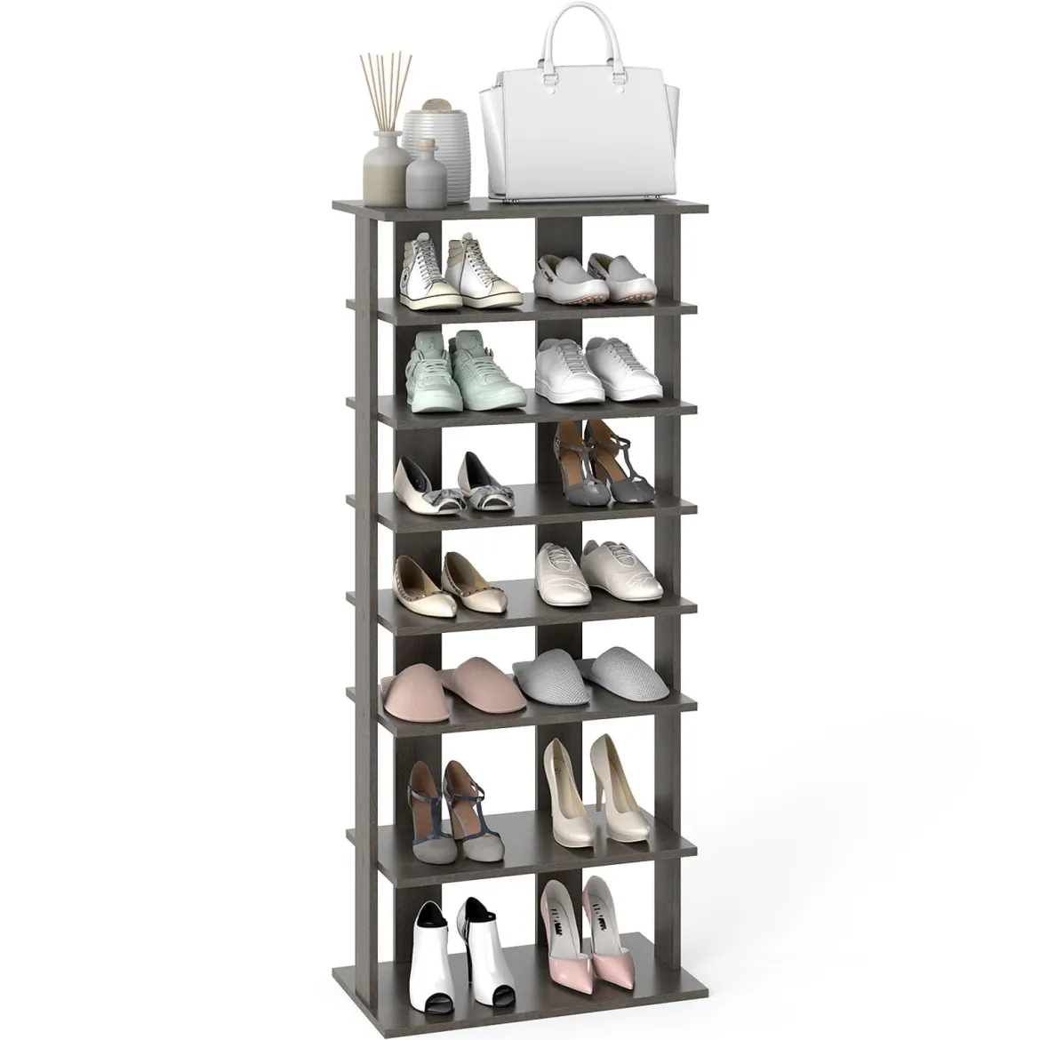 8 Stufiger Schuhständer Höhenverstellbares Schuhregal Platzsparender Schuh Organizer Grau