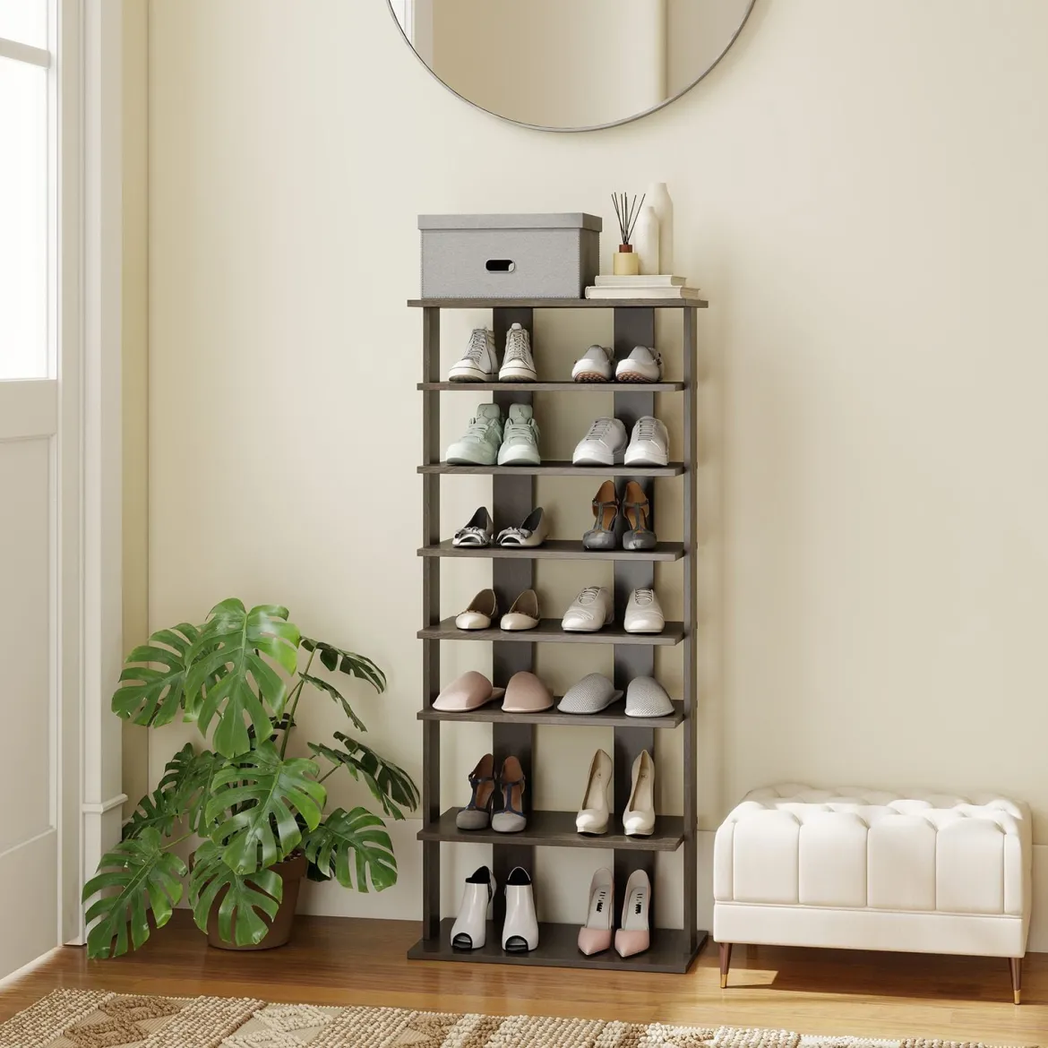 8 Stufiger Schuhständer Höhenverstellbares Schuhregal Platzsparender Schuh Organizer Grau