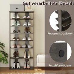 8 Stufiger Schuhständer Höhenverstellbares Schuhregal Platzsparender Schuh Organizer Grau