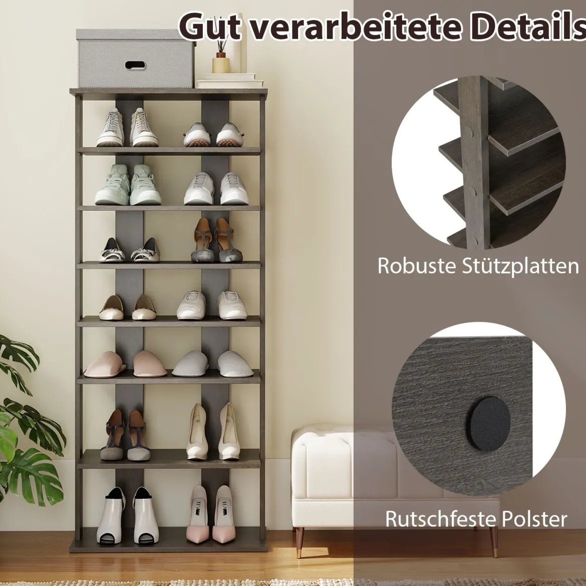 8 Stufiger Schuhständer Höhenverstellbares Schuhregal Platzsparender Schuh Organizer Grau