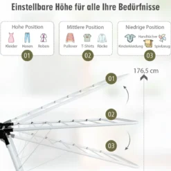 2-Stufiger Wäscheständer Faltbarer Wäschetrockner mit Höhenverstellbaren Flügeln 154 x 55,5 x 112 cm Weiß