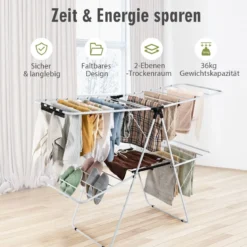 2-Stufiger Wäscheständer Faltbarer Wäschetrockner mit Höhenverstellbaren Flügeln 154 x 55,5 x 112 cm Weiß