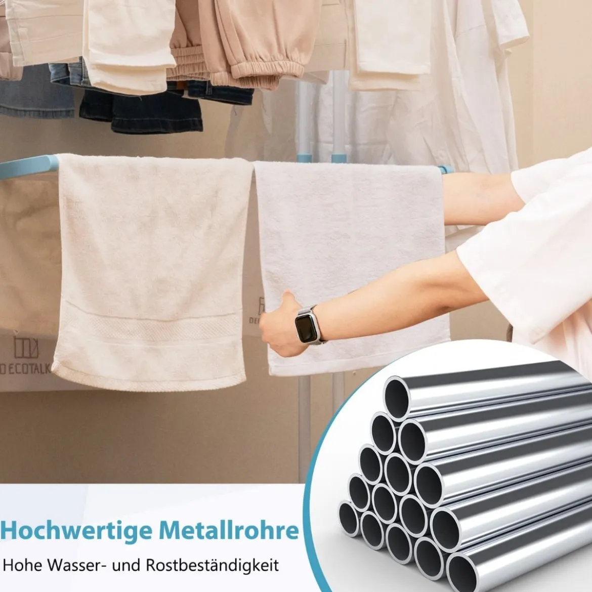 3-stufiger Wäscheständer zusammenklappbarer Wäschetrockner mit drehbaren Seitenflügeln 127 x 63 x 171 cm Blau