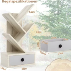 5-stufiges Baum-Bücherregal mit Schublade Mehrzweckregal CD- & DVD-Regal Beige