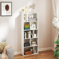 5-stufiges Bücherregal mit 10 Fächern Freistehender Raumteiler Holzregal Offenes Regal