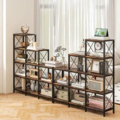 5-stufiges Bücherregal mit Rahmen aus Kohlenstoffstahl Kippschutz & verstellbaren Fußpolstern Rustikales Braun