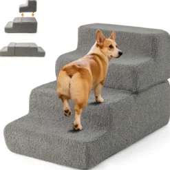 4-stufige Schaumstoff-Hundetreppe faltbare Hundetreppe mit rutschfestem Boden & abnehmbarer waschbarer Bezug Grau
