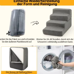 4-stufige Schaumstoff-Hundetreppe faltbare Hundetreppe mit rutschfestem Boden & abnehmbarer waschbarer Bezug Grau