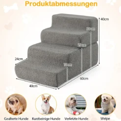 4-stufige Schaumstoff-Hundetreppe faltbare Hundetreppe mit rutschfestem Boden & abnehmbarer waschbarer Bezug Grau