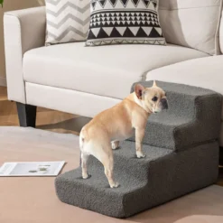 4-stufige Schaumstoff-Hundetreppe faltbare Hundetreppe mit rutschfestem Boden & abnehmbarer waschbarer Bezug Grau