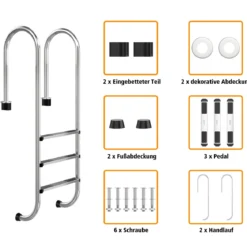 3-stufige Schwimmbad-Leiter U-förmige Pool mit rutschfesten Stufen Edelstahl Poolleiter 161 x 53 x 38 cm Silber