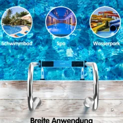 3-stufige Schwimmbad-Leiter U-förmige Pool mit rutschfesten Stufen Edelstahl Poolleiter 161 x 53 x 38 cm Silber