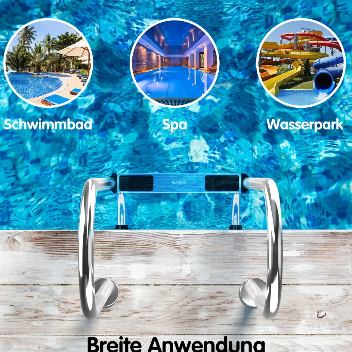 3-stufige Schwimmbad-Leiter U-förmige Pool mit rutschfesten Stufen Edelstahl Poolleiter 161 x 53 x 38 cm Silber