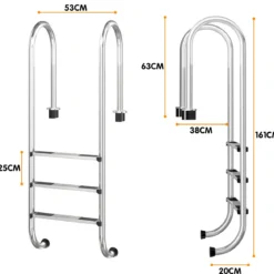 3-stufige Schwimmbad-Leiter U-förmige Pool mit rutschfesten Stufen Edelstahl Poolleiter 161 x 53 x 38 cm Silber