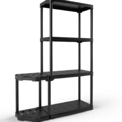 4-stufiges Garagenregal mit 2-stufigem Werkzeugorganizer Lagerregal Schwarz