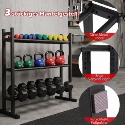 3-Stufiges Hantelständer Hantelregal mit 3-Fach Verstellbarem Abstand Kurzhantelständer mit Robuster Metallrahmen