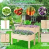 2-stufiges Hochbeet aus Holz Hochbeet Blumentreppe erhöhtes Gartenbeet 86 x 85 x 72,5 cm Natur
