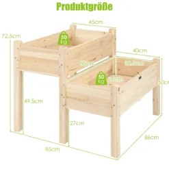 2-stufiges Hochbeet aus Holz Hochbeet Blumentreppe erhöhtes Gartenbeet 86 x 85 x 72,5 cm Natur