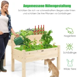 2-stufiges Hochbeet aus Holz Hochbeet Blumentreppe erhöhtes Gartenbeet 86 x 85 x 72,5 cm Natur