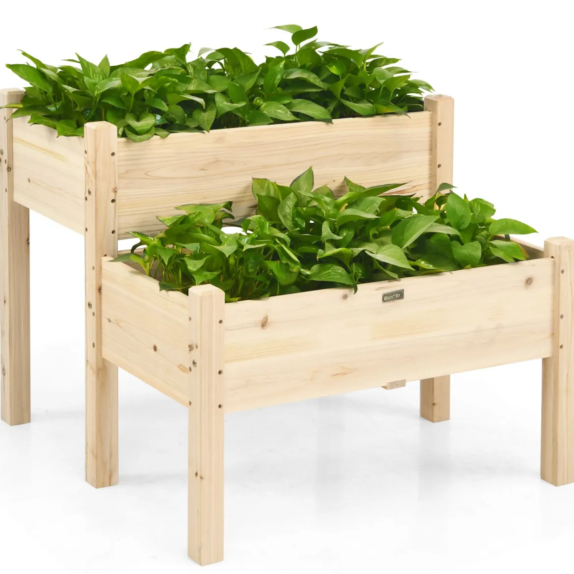 2-stufiges Hochbeet aus Holz Hochbeet Blumentreppe erhöhtes Gartenbeet 86 x 85 x 72,5 cm Natur