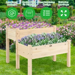 2-stufiges Hochbeet aus Holz Hochbeet Blumentreppe erhöhtes Gartenbeet 86 x 85 x 72,5 cm Natur