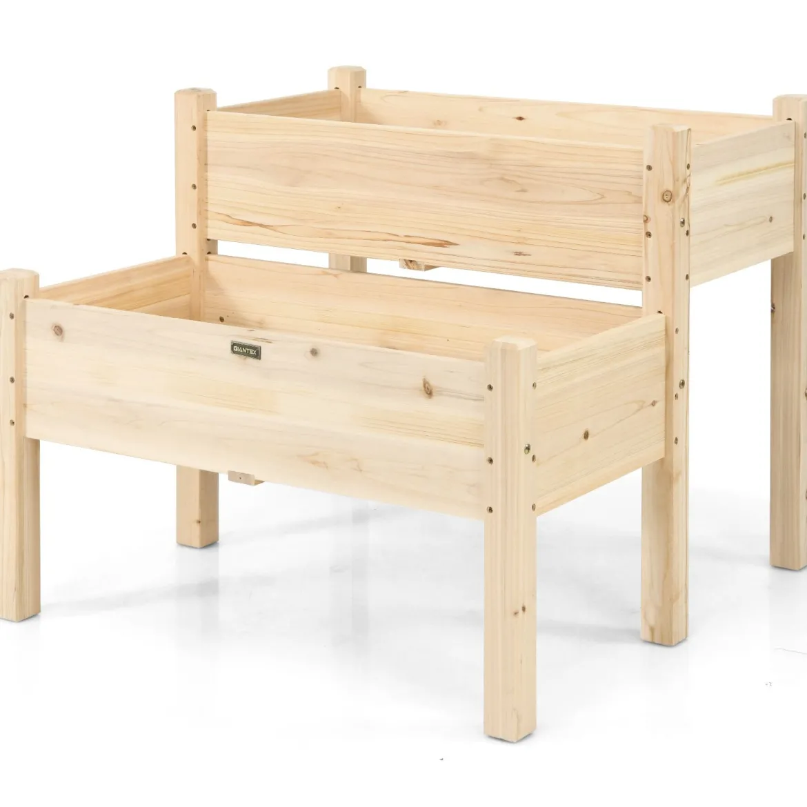2-stufiges Hochbeet aus Holz Hochbeet Blumentreppe erhöhtes Gartenbeet 86 x 85 x 72,5 cm Natur