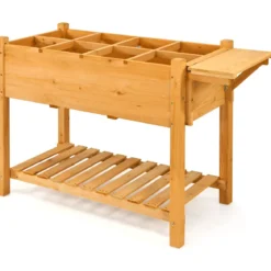 2-stufiges Hochbeet aus Holz Hochbeet 8 Fächer Pflanzkübel 123,5 x 54 x 80 cm Natur