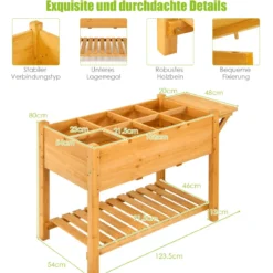 2-stufiges Hochbeet aus Holz Hochbeet 8 Fächer Pflanzkübel 123,5 x 54 x 80 cm Natur