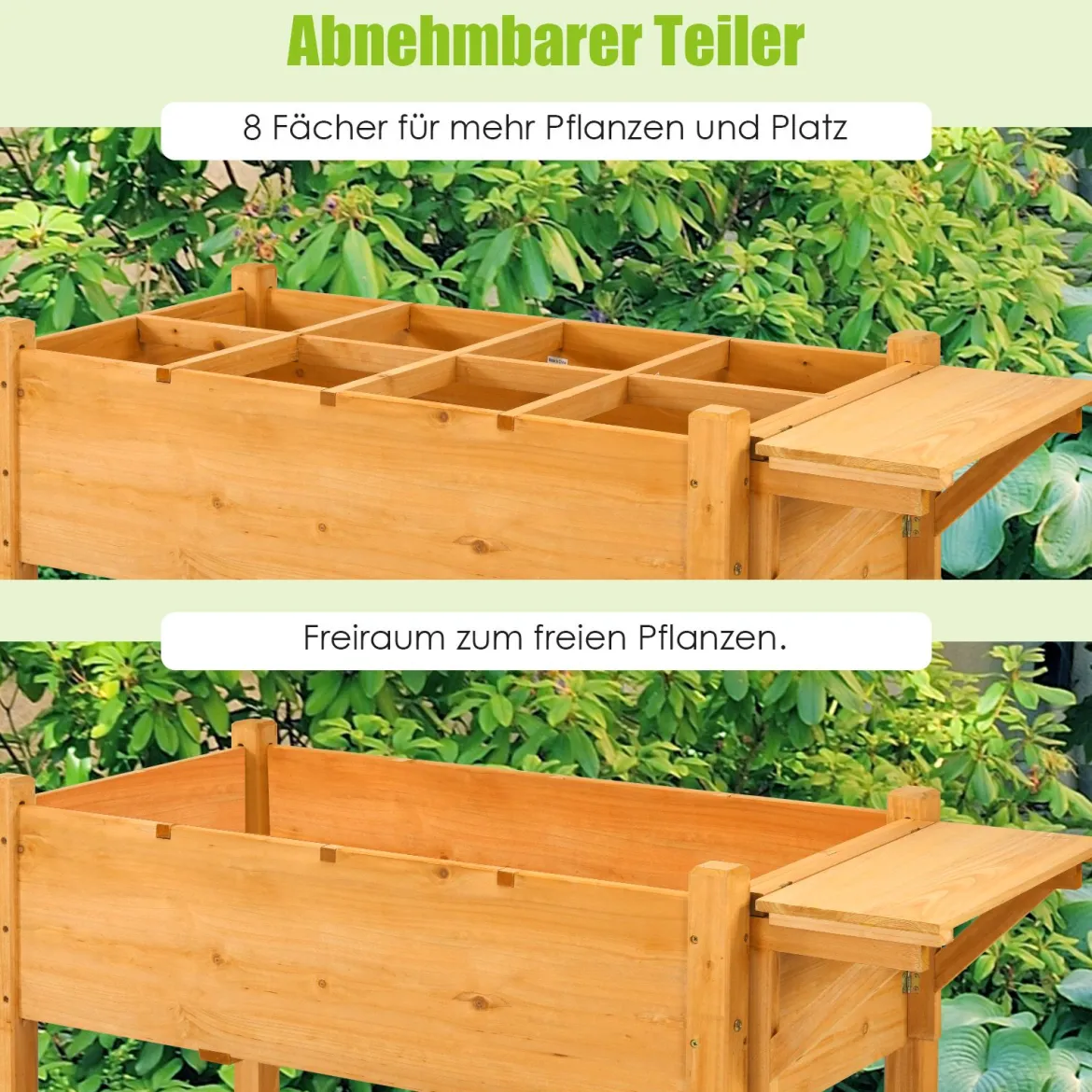 2-stufiges Hochbeet aus Holz Hochbeet 8 Fächer Pflanzkübel 123,5 x 54 x 80 cm Natur