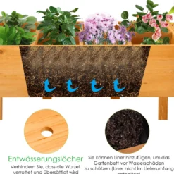 2-stufiges Hochbeet aus Holz Hochbeet 8 Fächer Pflanzkübel 123,5 x 54 x 80 cm Natur