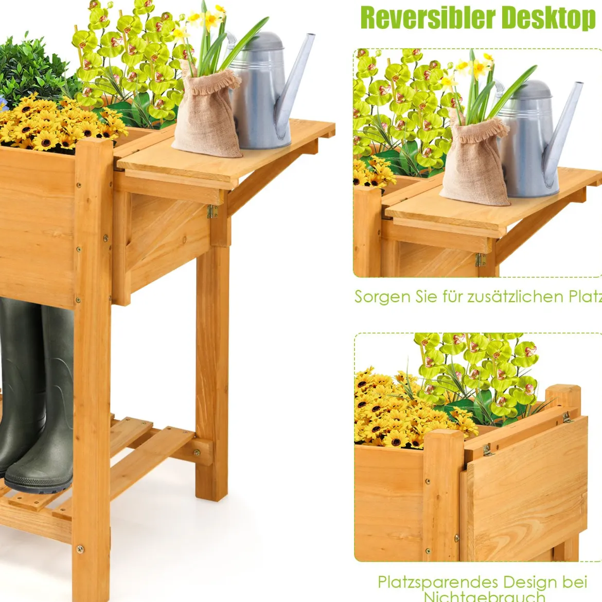 2-stufiges Hochbeet aus Holz Hochbeet 8 Fächer Pflanzkübel 123,5 x 54 x 80 cm Natur