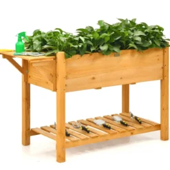 2-stufiges Hochbeet aus Holz Hochbeet 8 Fächer Pflanzkübel 123,5 x 54 x 80 cm Natur