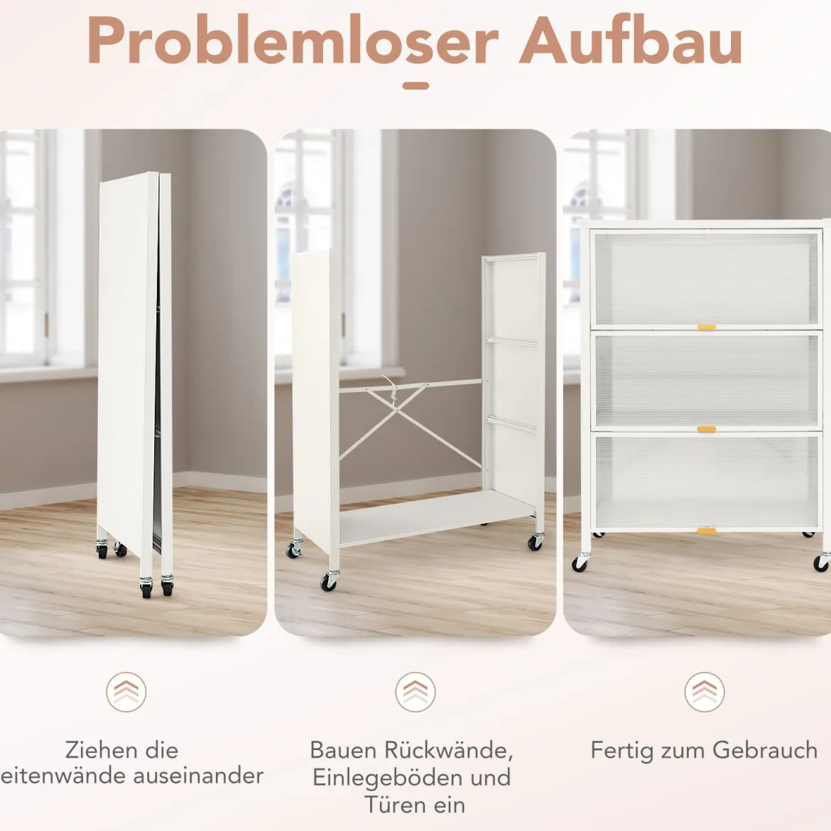 4 Stufiges Küchenregal mit Rollen Mikrowellenständer mit Aufklappbaren PC-Türen