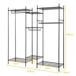 5-stufiges Kleiderregal Robuster Kleiderschrank mit großer Kapazität 189 x 45 x 195 cm Schwarz