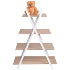 4-stufiges Leiterregal X-förmiges Bücherregal EckregalVerkaufsregal Natur 80 x 34 x 108 cm