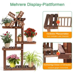 5-stufiges Pflanzenregal Blumenregal mit Windmühle aus Holz 60 x 25 x 97 cm Braun