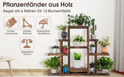 6-stufiges Pflanzenregal freistehender rustikaler Pflanzenständer aus Holz braun 120 x 25 x 96 cm