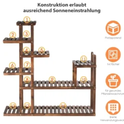 7-stufiges Pflanzenregal Pflanzenständer Multifunktionales Holzregal braun 130,5 x 60 x 25 cm