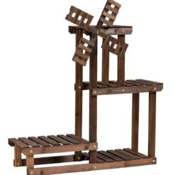 4-stufiges Pflanzenregal Rustikaler hölzerner Pflanzenständer 75 x 25 x 71 cm Braun