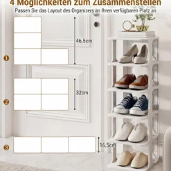 6-Stufiges Stapelbares Schuhregal Vertikaler Schuhorganizer Freistehender Schuhschrank Schwarz/Weiß
