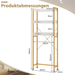 3-stufiges Toilettenregal mit 4 Haken & Verstellbaren Füßen Platzsparendes Badregal Weiß