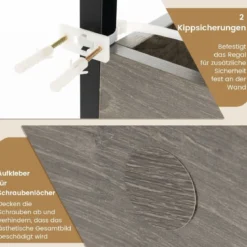 3-stufiges Toilettenregal mit 4 Haken & Verstellbaren Füßen Platzsparendes Badregal Grau
