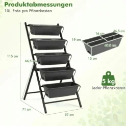 5-Stufiges Vertikale Hochbeet Pflanzenbeet mit 5 Herausnehmbaren Blumenkästen Schwarz/Rot