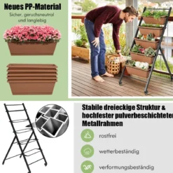 5-stufiges Vertikales Hochbeet mit Rädern & Entwässerungslöchern & Behälterkästen Braun