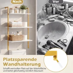 3-stufiges Wandregal mit Metallrahmen Hängeregal Wandmontiertes Bücherregal Weiß
