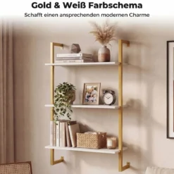 3 Stufiges Wandregal mit Metallrahmen Schwebendes Küchenregal Lagerregal Weiß