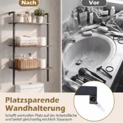 3-stufiges Wandregal mit Metallrahmen Hängeregal Wandmontiertes Bücherregal Braun