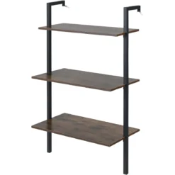 3-stufiges Wandregal mit Metallrahmen Hängeregal Wandmontiertes Bücherregal Braun